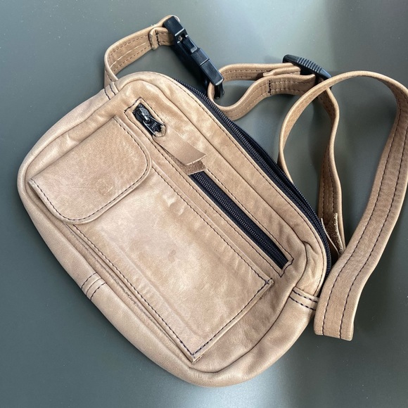 Leather Taupe Crossbody Hipster Bag - Picture 7 of 9